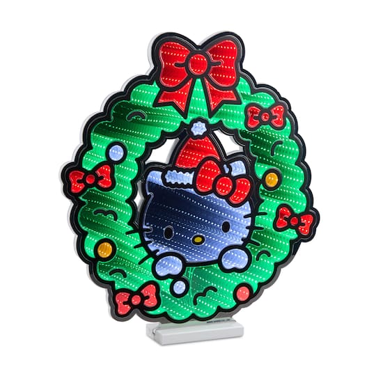 99004DS 20 in. Acrylic UL Plug Hello Kitty Wreath Ekkolight, Green & Red